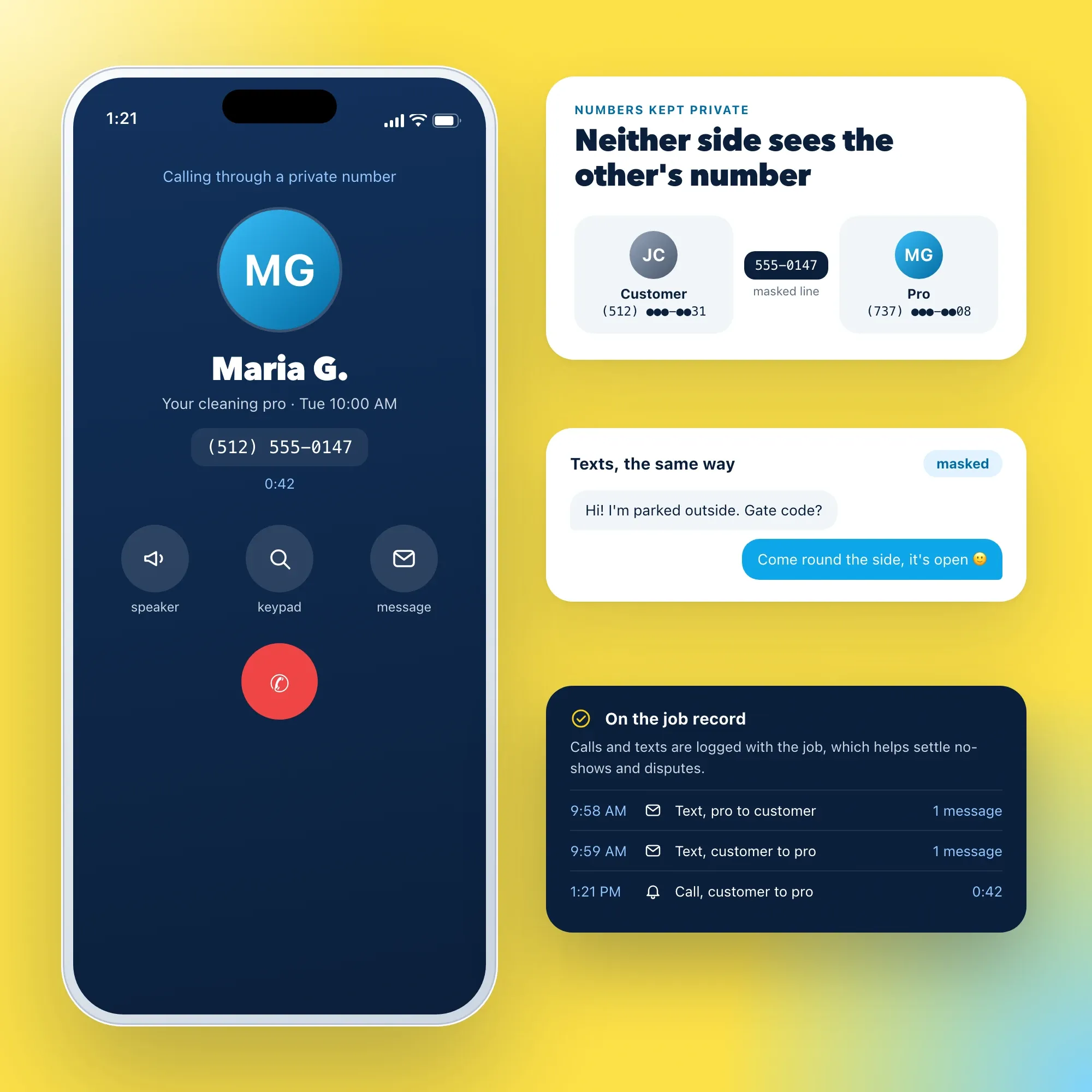 A masked call between a customer and a pro