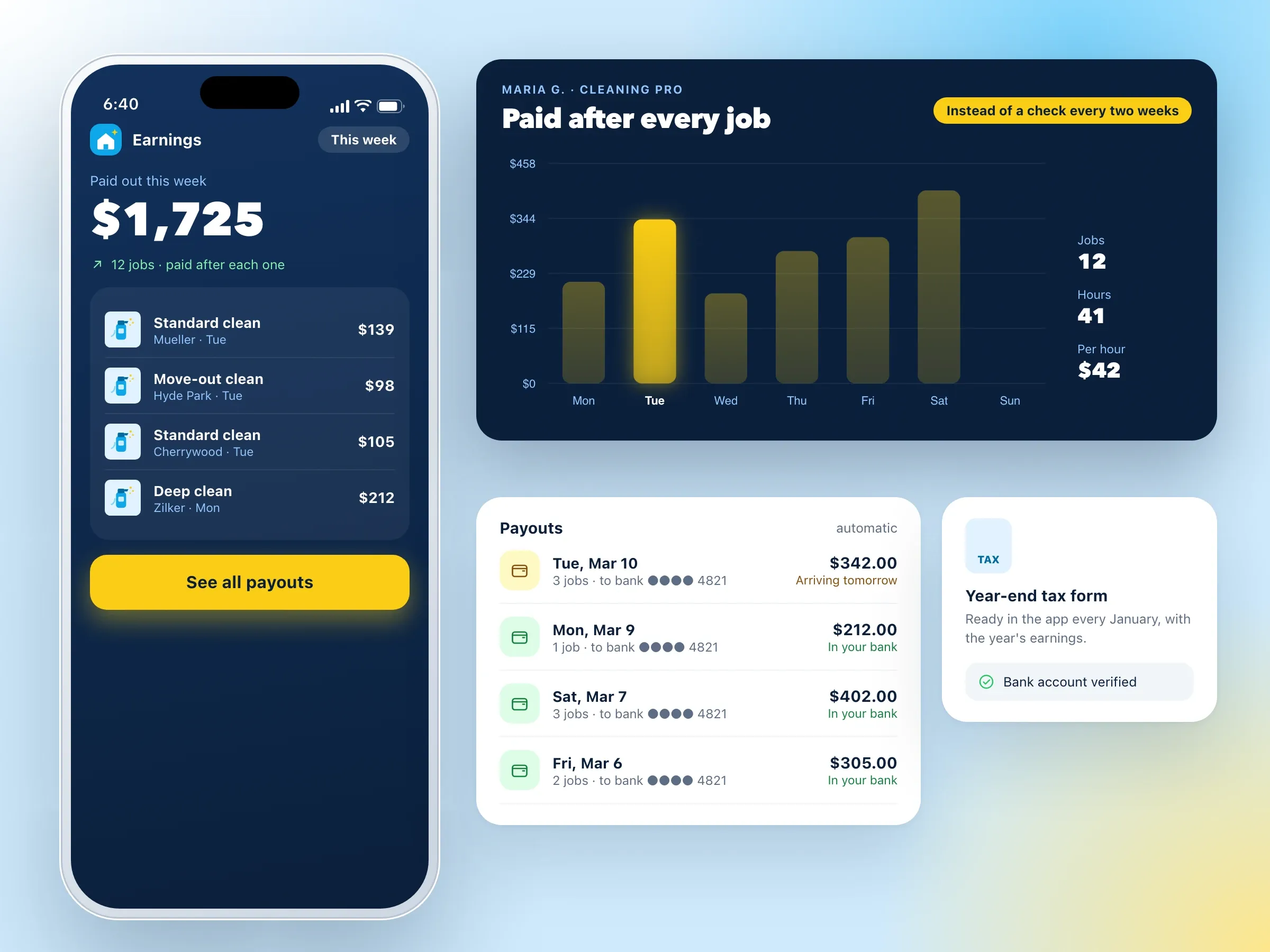 The payout summary in the pro app