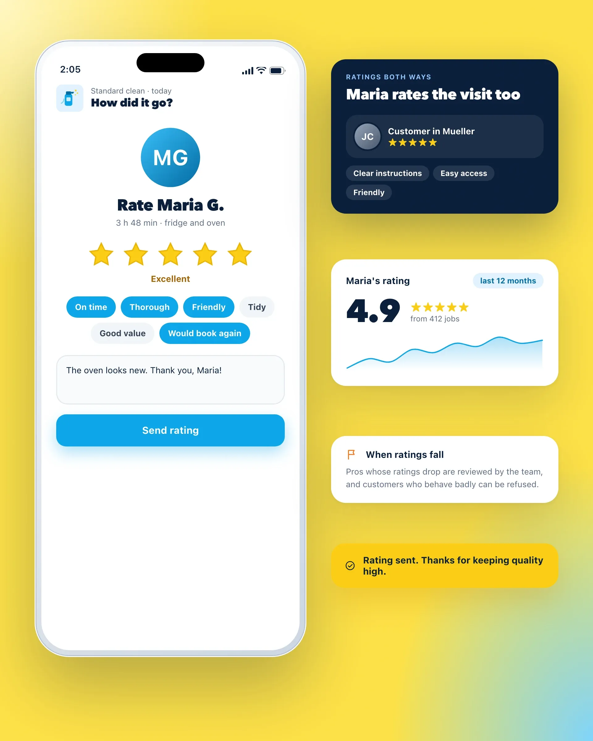 The rating screen after a job