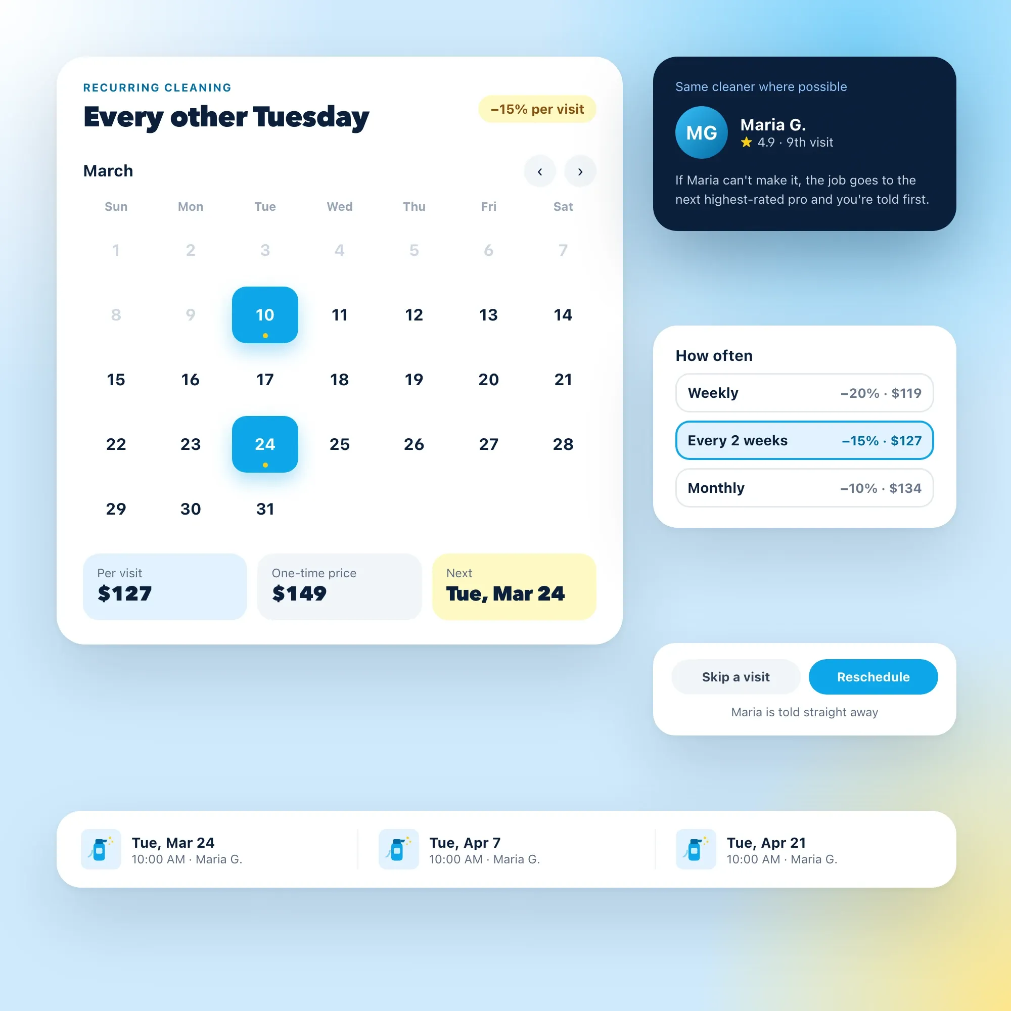 A recurring cleaning schedule